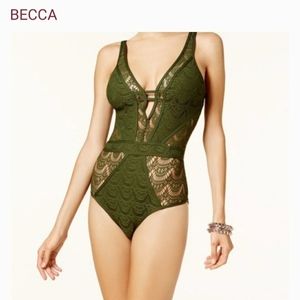 BECCA Lace/Crochet Deep V swimsuit